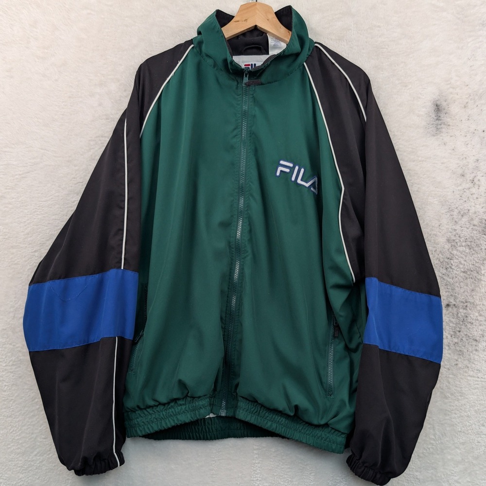 VTG Fila Jacket Men's XXL Green Colorblock Tennis Masters Series Sportswear Y2K